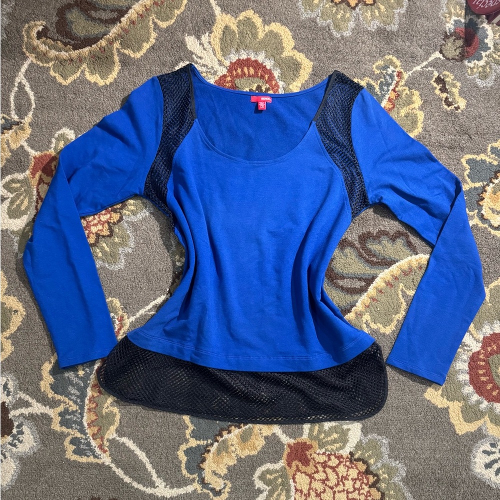 Blue long sleeved shirt with black mesh detailing grunge elegant beach night